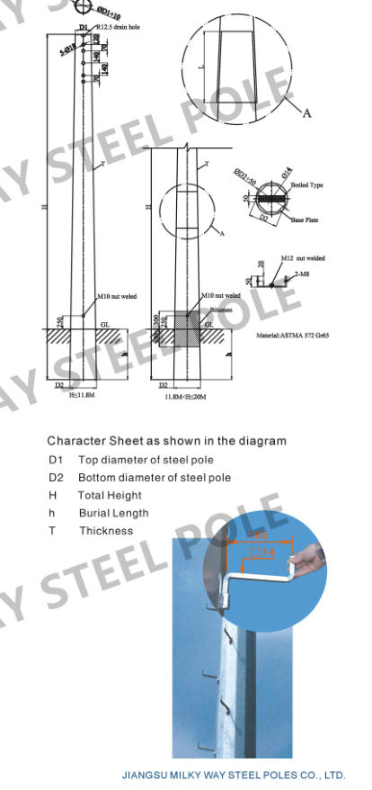 Galvanized Steel Electrical Power Pole For Transmission And Distribution 0