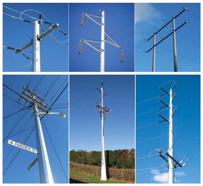 16sides 8m 5KN Steel Utility Pole for overhead transmission line power with anchor bolt 0
