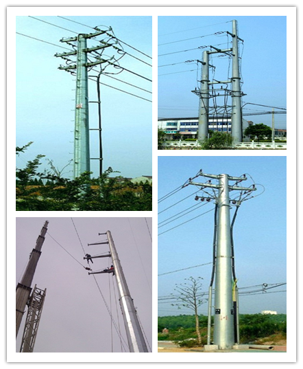 132 Kv Utility Pole Hot Dip Galvanized Steel Poles 3mm Thickness 3