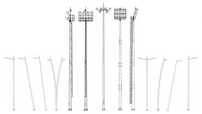 Typical Headframe 45m Conical Galvanized High Mast Pole For Upto 64 Flood Lighting Fixtures 1