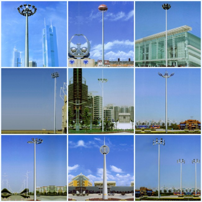 Typical Headframe 45m Conical Galvanized High Mast Pole For Upto 64 Flood Lighting Fixtures 2
