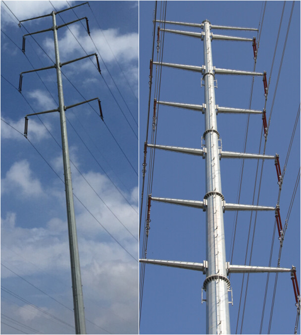 50FT Polygonal Electric Insulators Steel Power Pole Distribution Poles For 132KV 0