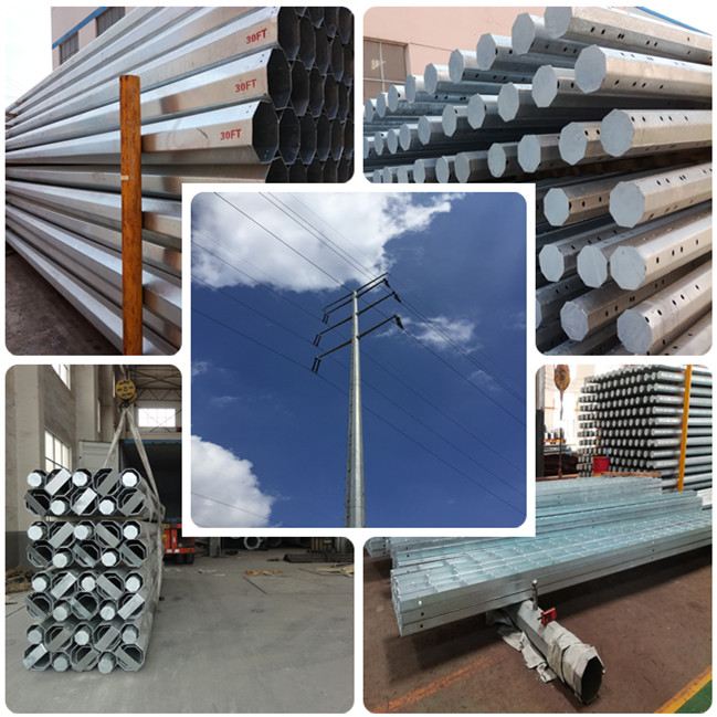 14M Galvanized Steel Transmission Pole 8 Sides Sections 4mm Wall Thickness 2