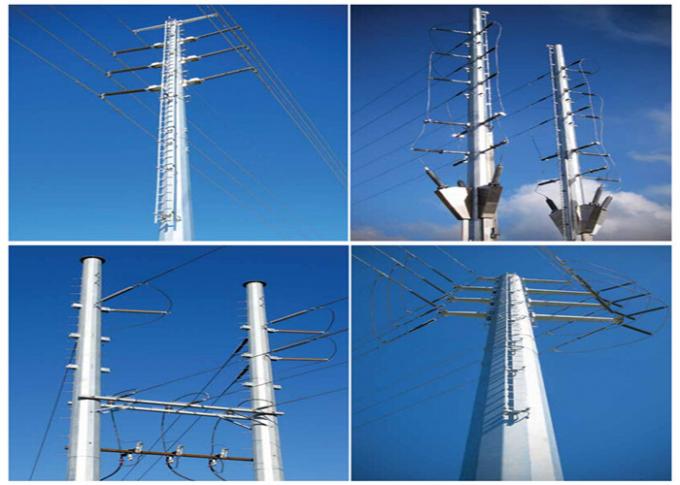 66kv Electricity Transmission Power Pole Line Tower / Steel Straight Pole For Overhead Transmission Line 1