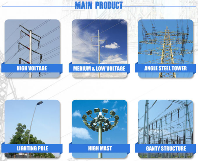 11kv Conical Electrical Hot Dip Galvanized Steel Utility Poles 2.5mm to 10mm Thickness 2