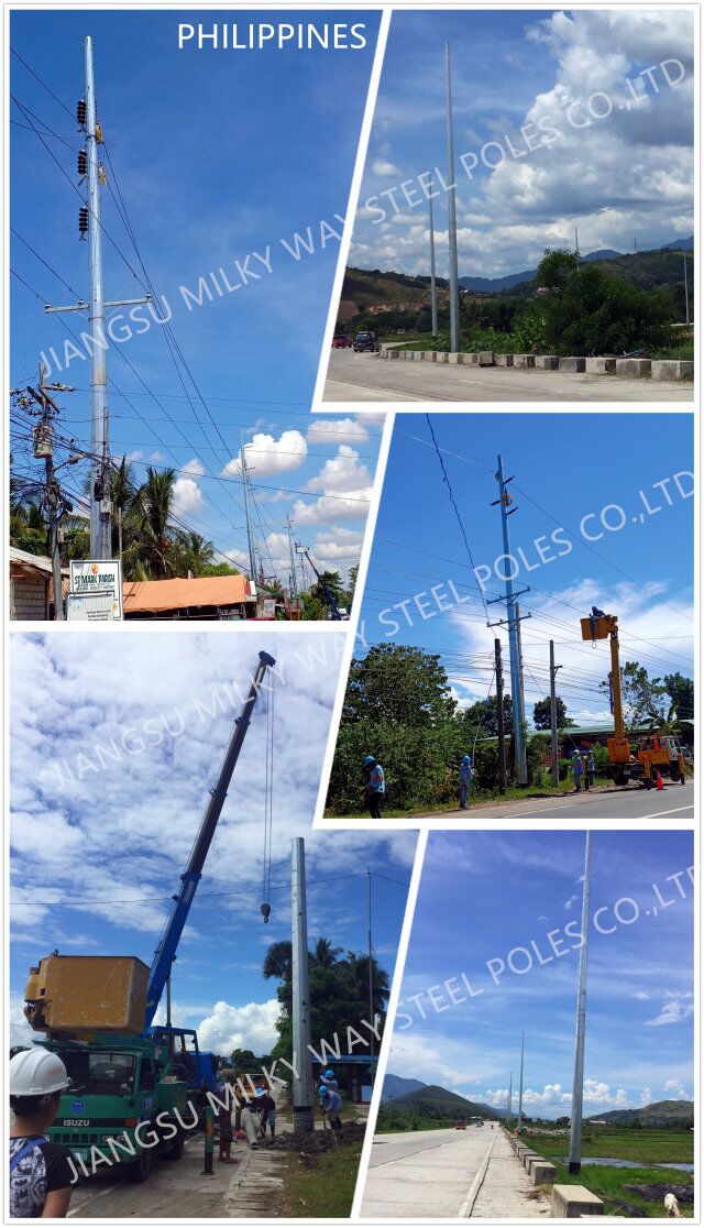 69kv Distribution Line Hinged Octagonal Steel Power Pole With Cross Arm Accessories 0