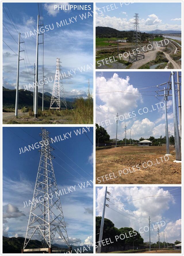 Galvanised 70ft Electrical Power Pole Distribution For 132kv 69kv Philippines Project 1