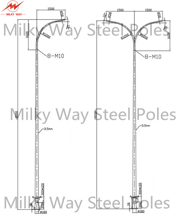 12 M 3.5mm Double Arm Street Light Poles , Steel Tubular Pole 15 Years Warrenty 3