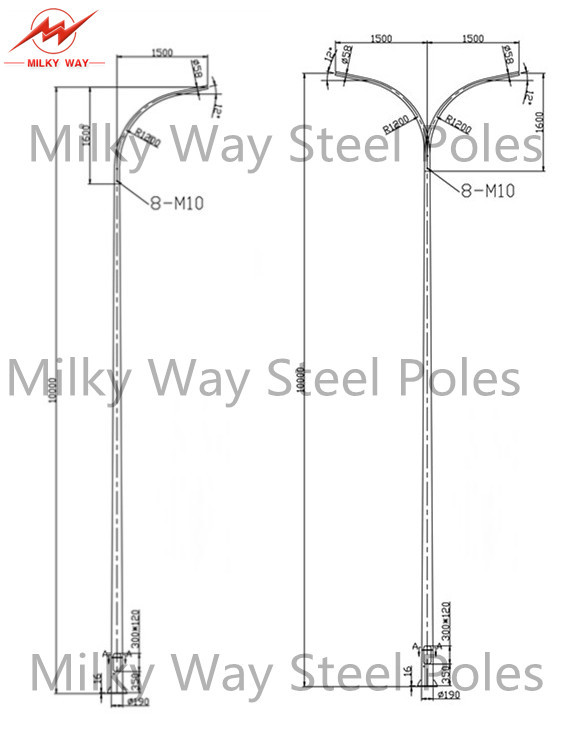 12 M 3.5mm Double Arm Street Light Poles , Steel Tubular Pole 15 Years Warrenty 4