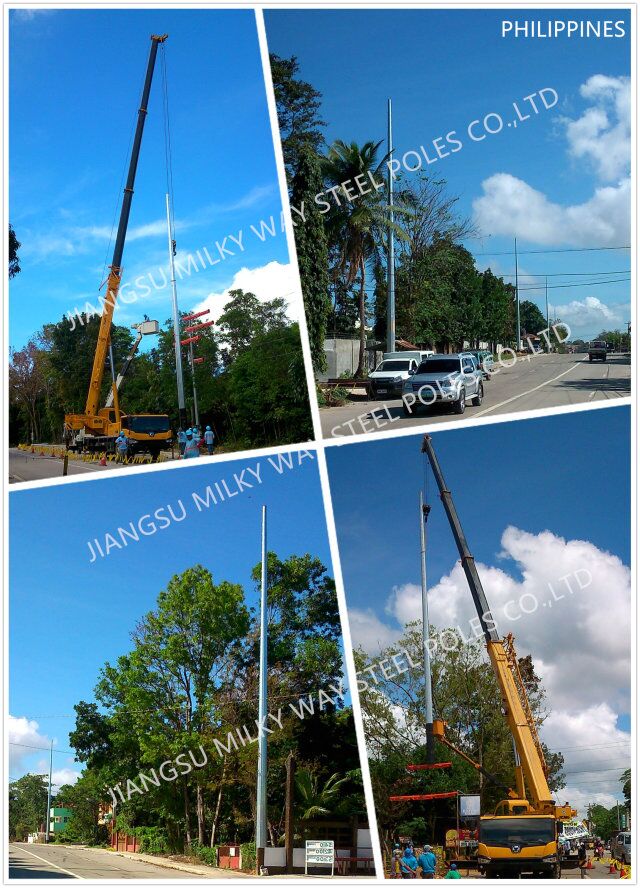 45FT 3mm Galvanized Steel Pole , Electric Power Poles Philippines NEA Standard 2