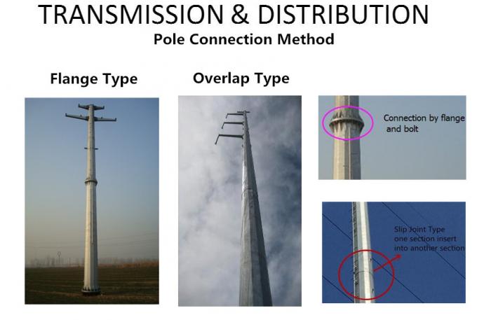 Transimission Line Octagonal Galvanized Steel Power Pole 70FT 94FT 120FT 0