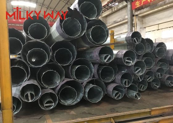 Quality  Galvanized Steel Power Pole with Octagonal Shape and Bitumen Coating Available in 35FT to 90FT Lengths factory