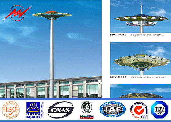 Multisided 40M 12 Lamps Galvanized High Mast Pole for Plaza Lighting with Lifting System