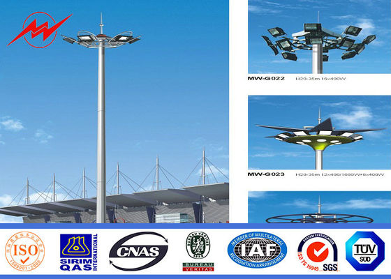 Multisided 40M 12 Lamps Galvanized High Mast Pole for Plaza Lighting with Lifting System