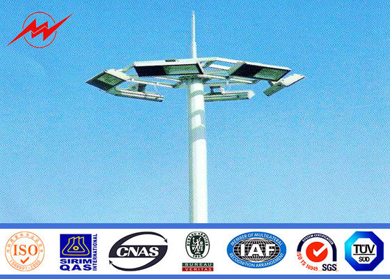30M 3 Sections Parking Lot Lighting Solar Power Light Pole With Round Lamp Panel