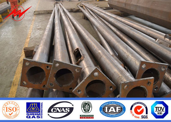 12 M 3.5mm Double Arm Street Light Poles , Steel Tubular Pole 15 Years Warrenty