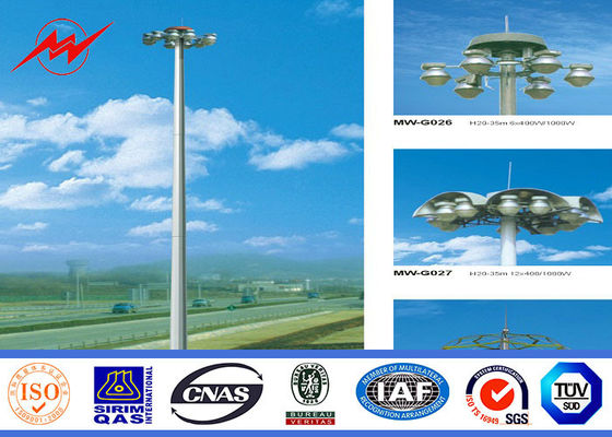 30m 3 Sections HDG High Mast Pole With 15*2000w For Airport Lighting