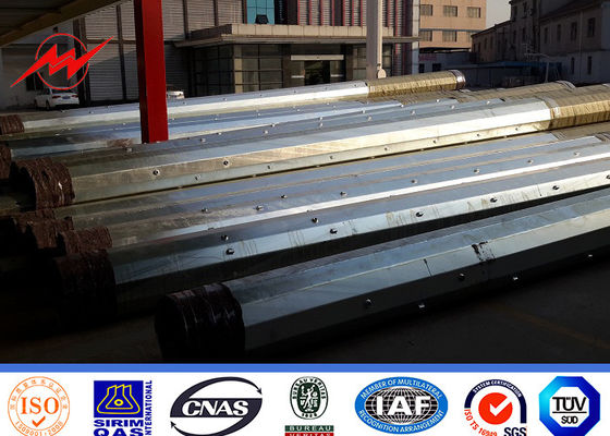Africa Transmission Line Galvanized Steel Power Pole With Cross Beams 10KV - 220KV
