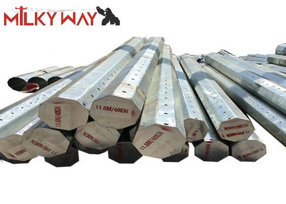 1250 Dan 11.8M 8 Sides Electrical Power Pole 4mm Thickness Direct Burial ASTM A123 Galvanization Standard