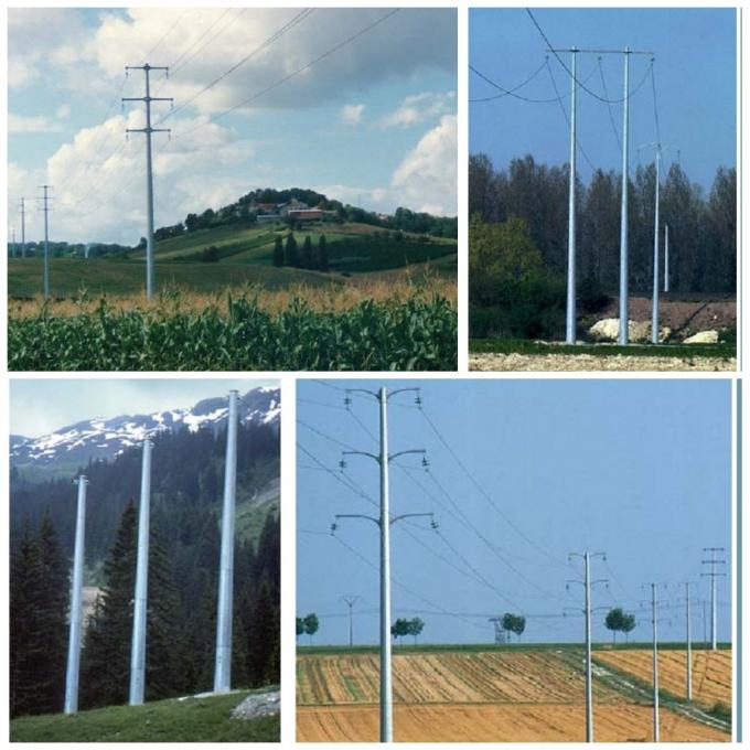 Round Tapered Electrical Power Pole 132kv Power Transmission Tower 0