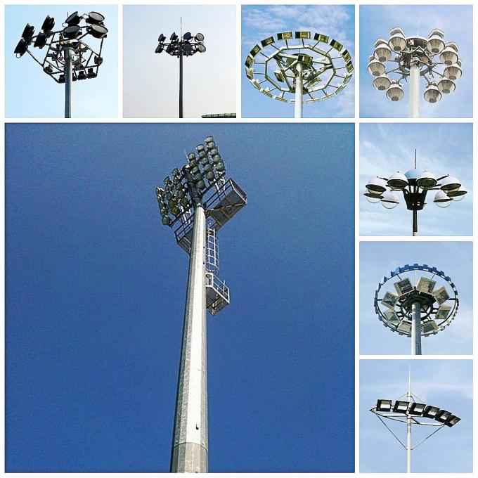 Powder Coating 30M High Mast Pole , Commercial Outdoor Light Poles with Lifting System 2