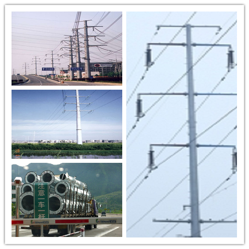 OEM 8-15m NEA Steel Utility Power Poles , Galvanised Steel Pole With Insulator 0