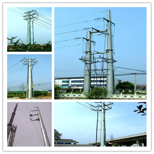 OEM 8-15m NEA Steel Utility Power Poles , Galvanised Steel Pole With Insulator 3