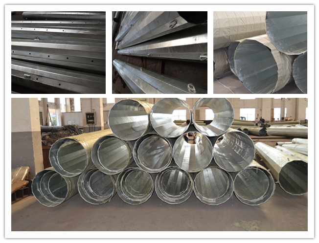 Single 2m Cross Arm 11m 800dan Bitumen / Hot Dip Galvanized Steel Poles 0