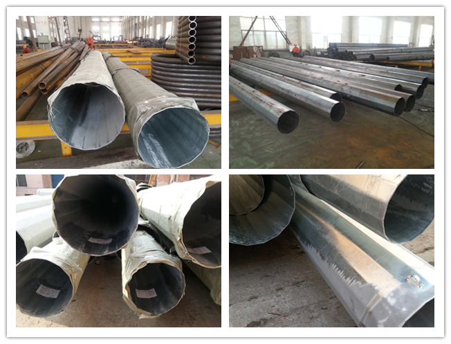 Single 2m Cross Arm 11m 800dan Bitumen / Hot Dip Galvanized Steel Poles 1