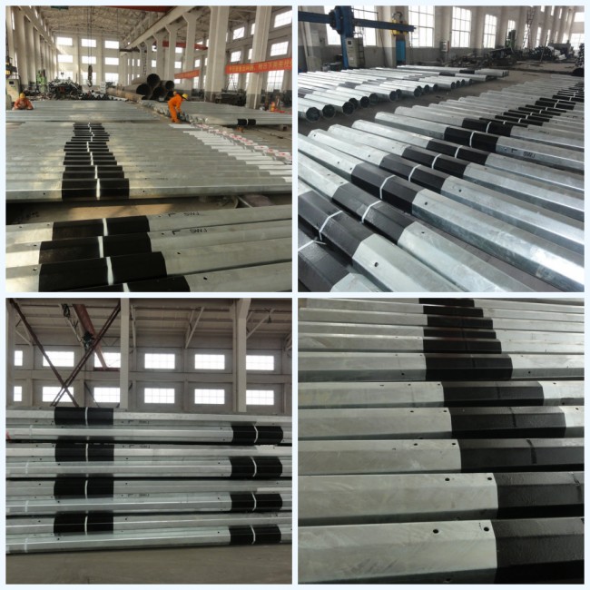 15M Customized Galvanized Steel Transmission Power Pole Round 6mm Thickness 2