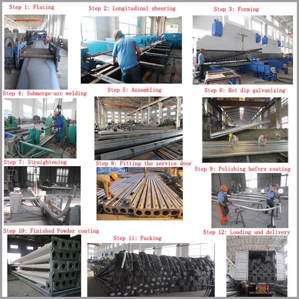 12 Sides Section Shape Galvanized Steel Pole With Galvanized Stepped Bolt 0
