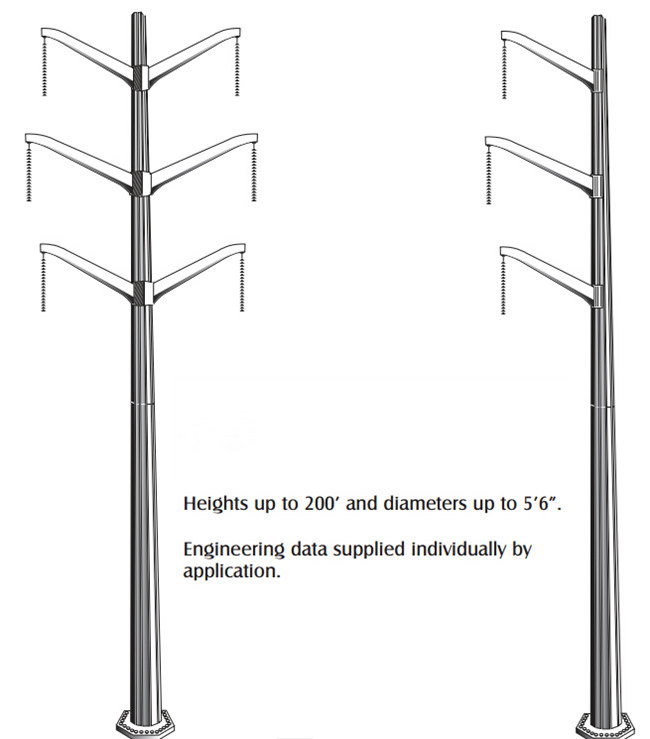 10 Kv - 550 Kv Galvanized Steel Pole 1200kg Load Weight 8/12 Sides 1