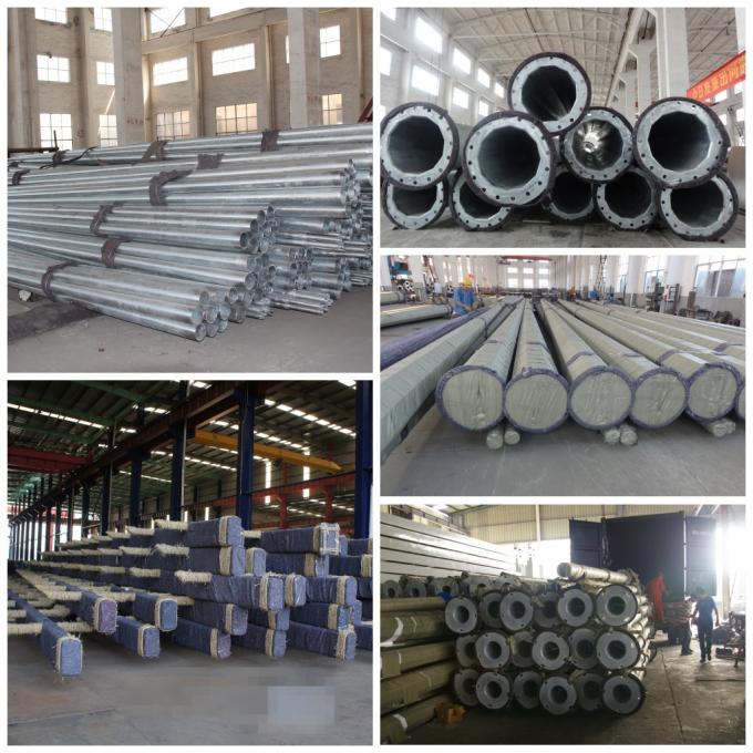 1250 Dan 17M  8 Sides Electrical Power Pole 4mm Thickness Direct Burial ASTM A123 Galvanization Standard 1