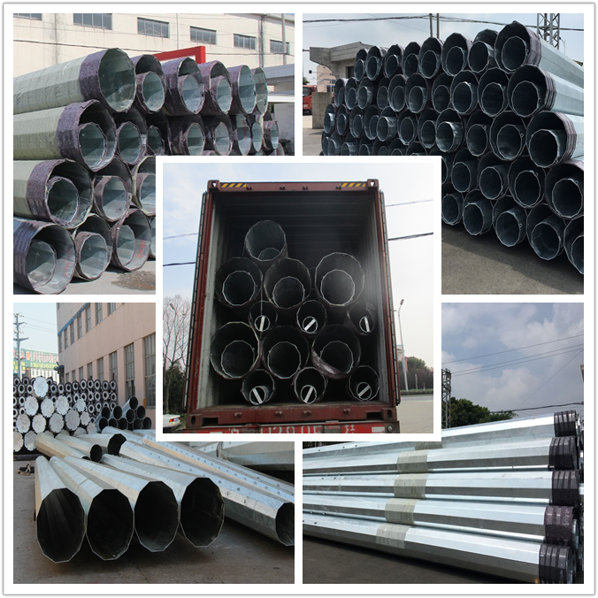 Polygonal Round Outdoor Galvanized Steel Pole 66kV With AWS D 1.1 Welding Standard 2