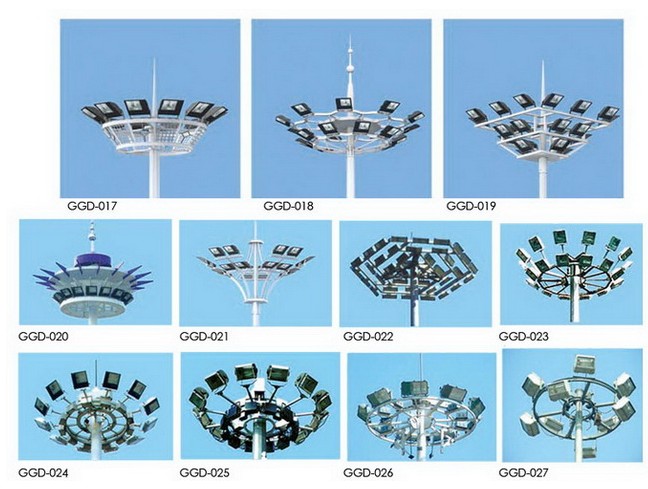 40M Gr65 Steel Tubular Pole / High Mast Light Pole Square Light Bracket For Football Stadium 1
