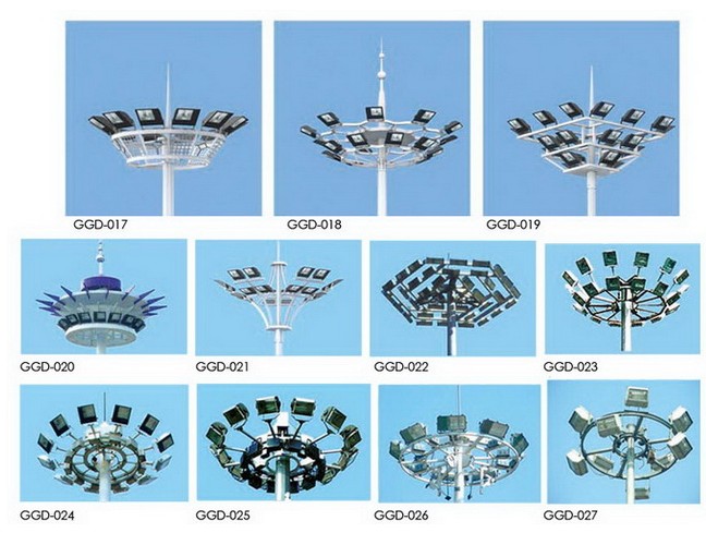 40M Gr65 Steel Tubular Pole / High Mast Light Pole Square Light Bracket For Football Stadium 1