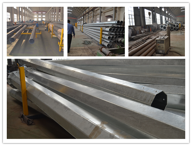 Electrical Hot Dip Galvanized Steel Pole , Anticorrosive Power Line Pole 0