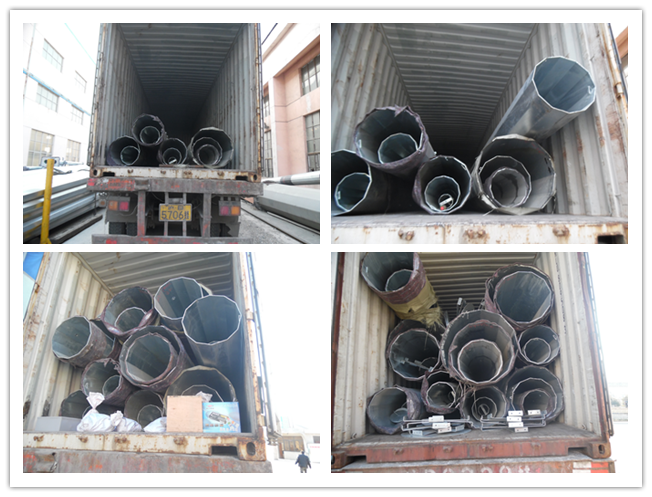 Electrical Hot Dip Galvanized Steel Pole , Anticorrosive Power Line Pole 2