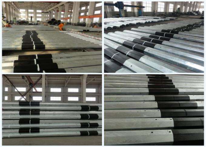 Hexagonal 15m Powder Coating Galvanized Steel Metalic Pole One Section with One Cross Arm 2