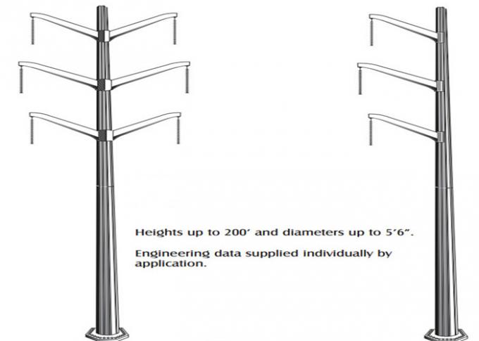 AWS D 1.1 69kv Steel Tubular Electric Power Pole With Galvanized  Cross Arm 0