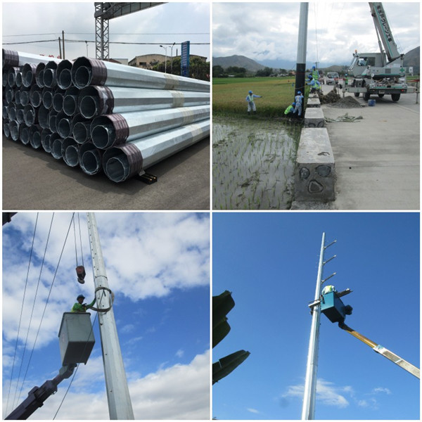 Galvanization Steel Metal Utility Poles Polygonal Shape For 33kv Electrical Power Transmission Line Project 0