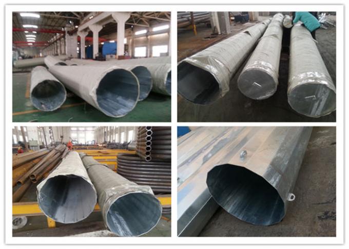 Q235 Q345 Q460 69kv Galvanized Steel Pole , Power Transmission Line Pole 0