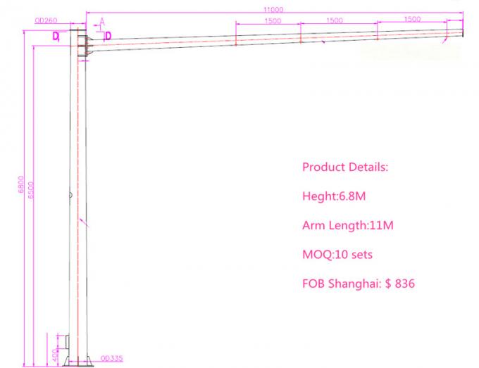 ASTM A 123 Street Lamp Pole Design 7M Height 11M Arm Hot Dip Galvanized 0