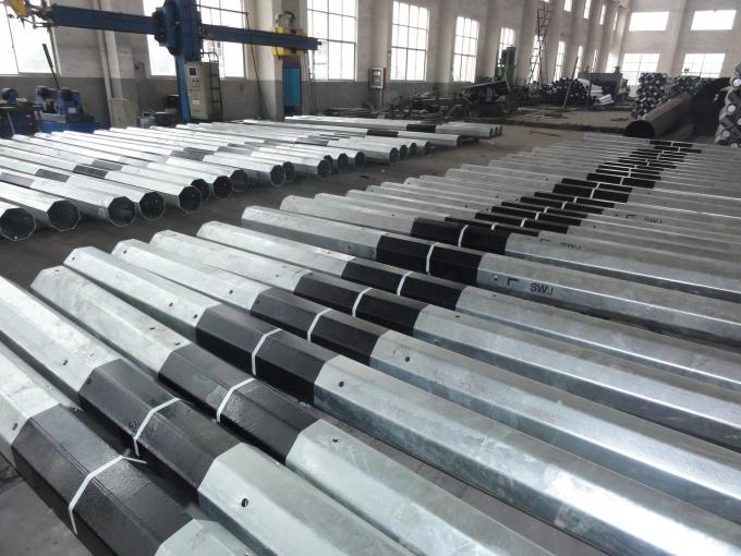 132KV Electrical Materials Octagonal Steel Power Pole , Galvanised Steel Poles 9