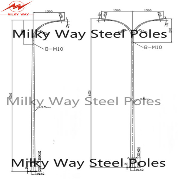 Double / Single Arm Highway Light Pole , Steel Power Pole Hot Dip Galvanization 0
