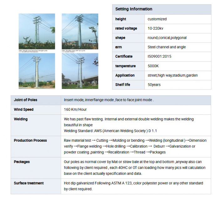 Custom Electric Steel Unitity Pole , Galvanised Power Pole Q345 Q235 GR65 0