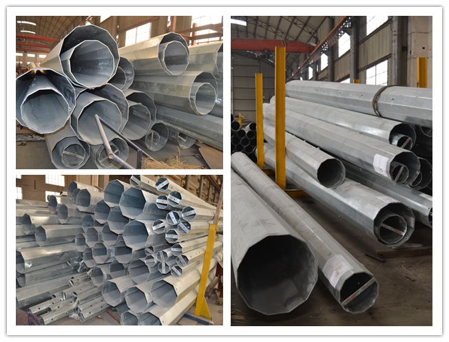 Transmission Line Longitudinal Steel Utility Poles Weld Galvanized Octagonal Mono Pole 0