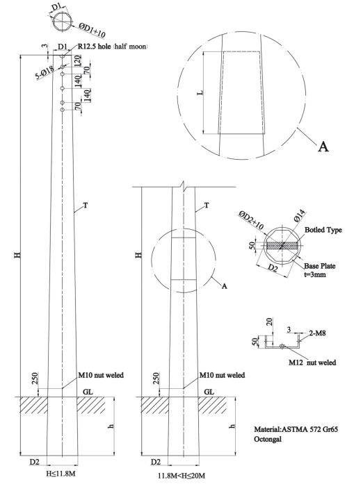 132KV Q345 Bitumen Electrical Power Pole For Transmission Line Project 4