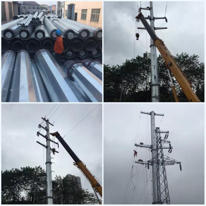 11 Kv Insolutors Steel Utility Poles , Hot Dip Galvanized Power Distribution Pole 2